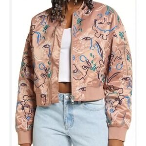Cristina Martinez Nordstrom Embroidered Bomber Multicolor  Jacket 2XS Artsy Boho